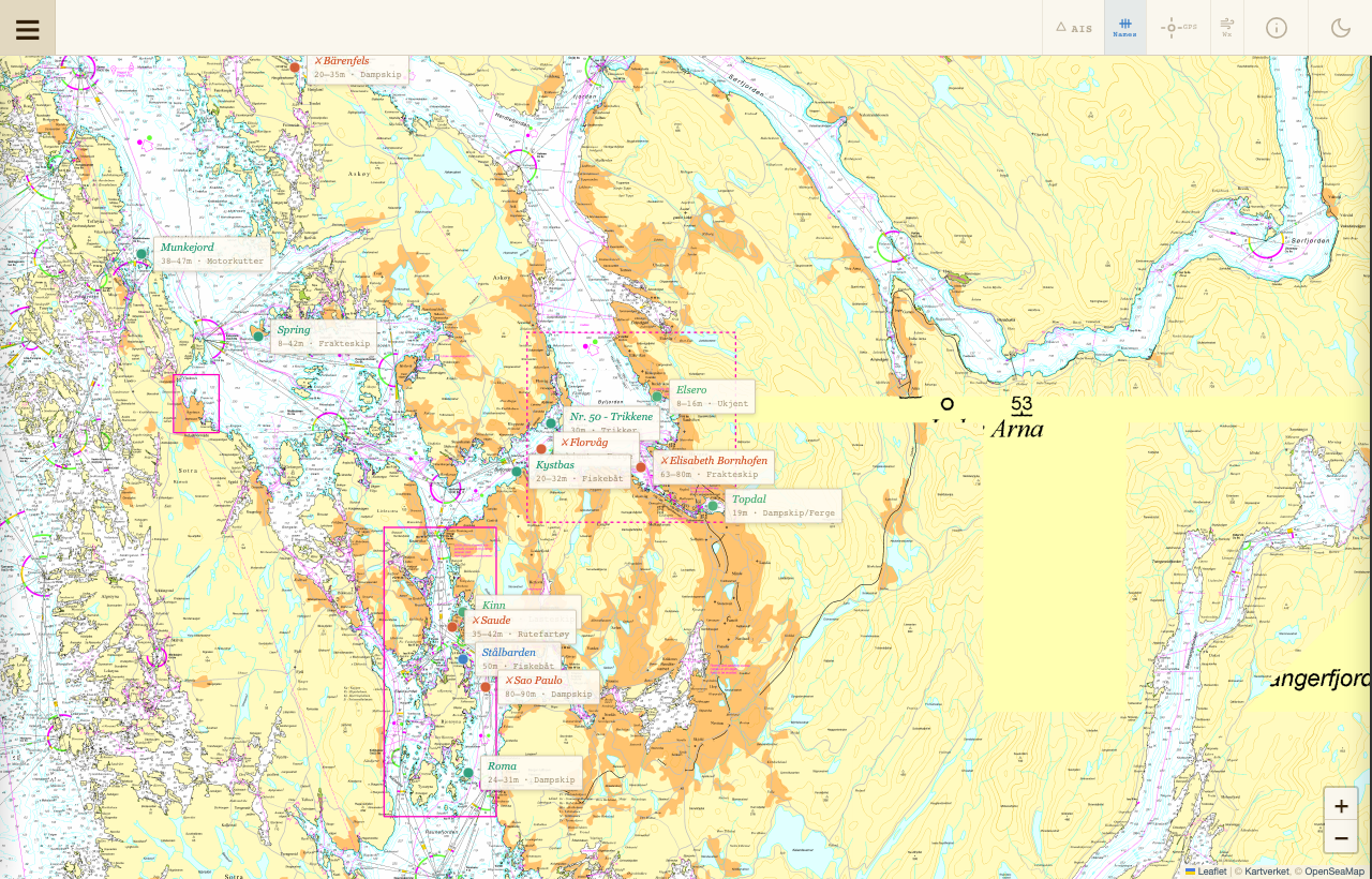 Map view after flying to Bergen